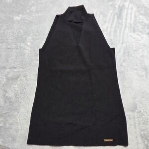 Michael Kors Women XS Black Sleeveless Mock Neck Keyhole Ribbed Knit Top